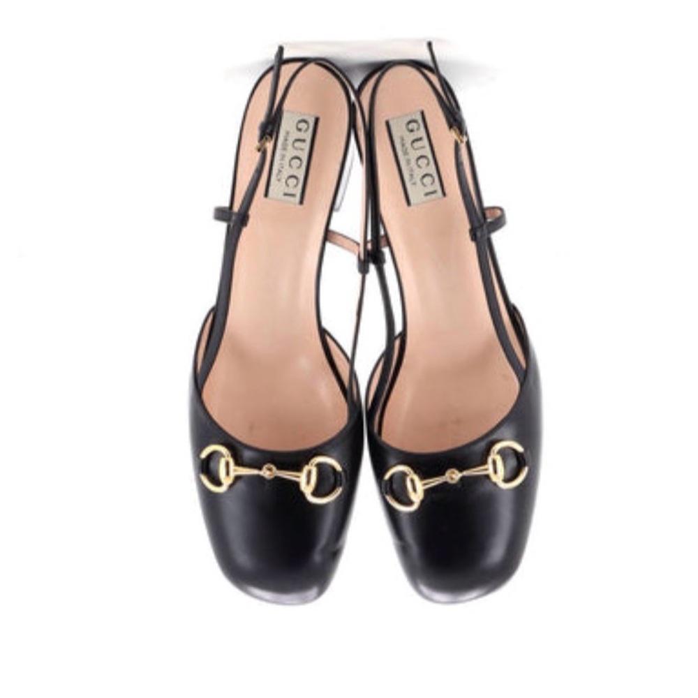 Gucci Black Heels with Gold Accents